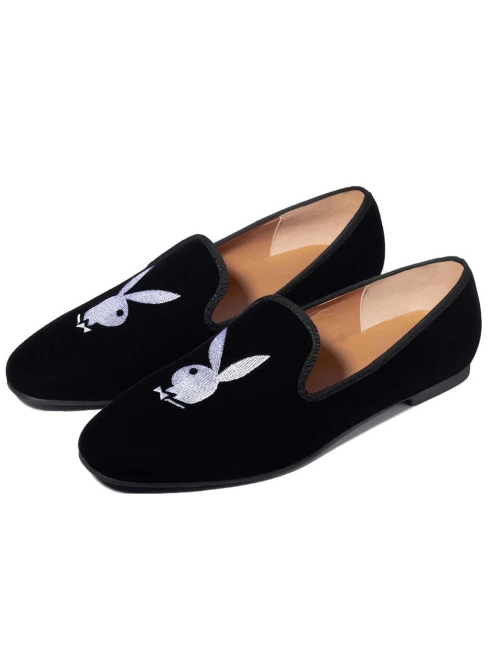 PLAYBOY Rabbit Head Loafers Mens Size 9 Black Slip On Embroidered Bunny Slipper